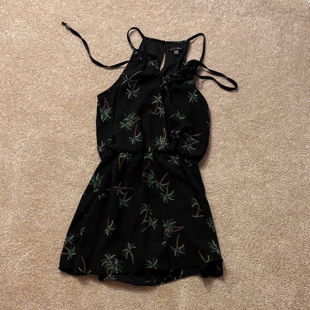 As U Wish Black Dress with Green and Gold Palm Design